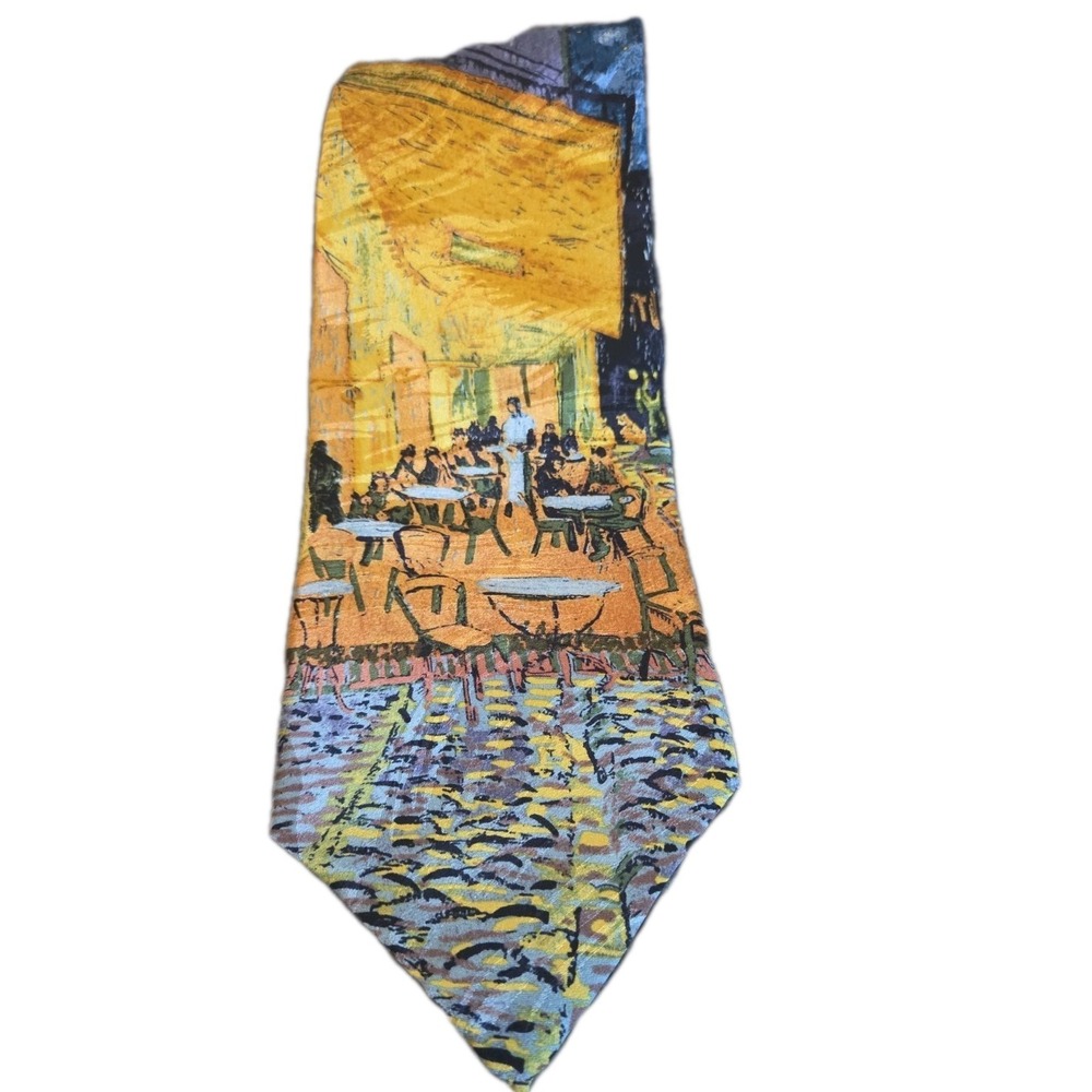 Museum Artifacts Van Gogh Cafe Terrace Silk Tie Handmade Vintage Art Necktie NWT